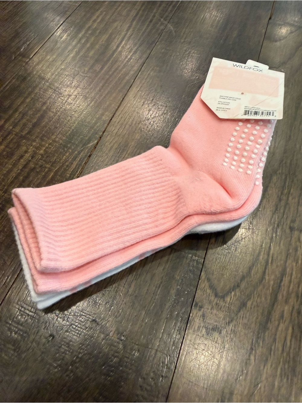 Wildfox White Crew Grip Socks with Pink Trim and Watermelon Patch - Picture 9 of 9